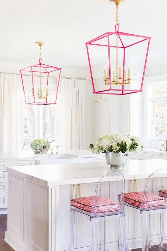 white-kitchen-pink-accents-kartell-one-more-counter-stools