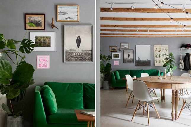 laid-back apartment Sweden scandi interiors dark green