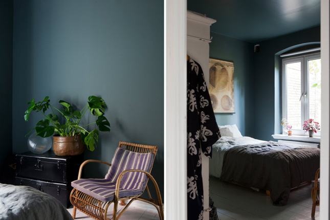 laid-back apartment Sweden scandi interiors dark green