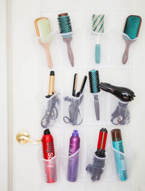 organise your hair tools with shoe pouches