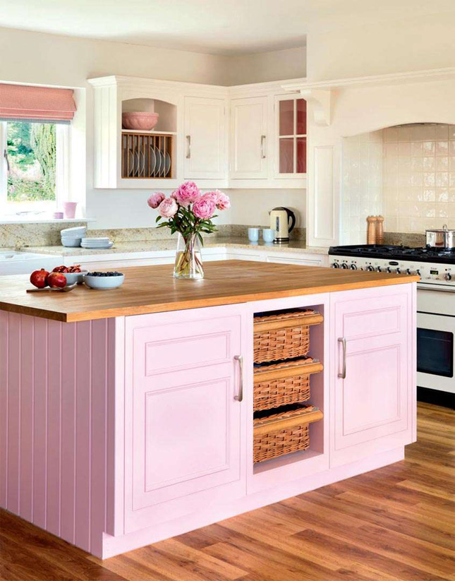 pink kitchen kitchens blush color space want decor bright redecorate paint ie houseandhome splendid prove perfect colour island visit pretty