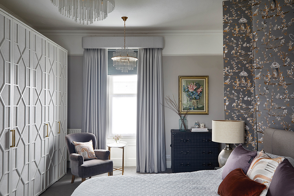 Image of the master bedroom in Sara Cosgrove's home, H&H Jan-Feb22