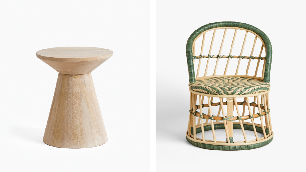 Image of Mango wood side table and rattan chair, House and Home Jan/Feb23