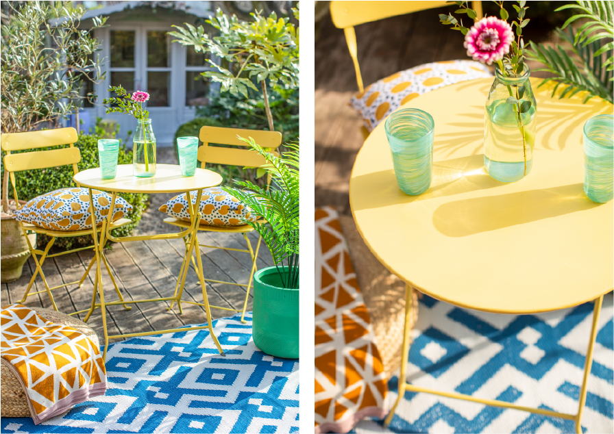 Images of Sadolin Superdec Satin paint used in the garden - on table and chairs