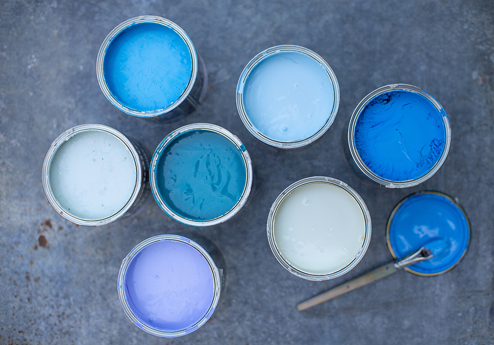 Image of Sadolin Superdec Satin paint in shades of blue