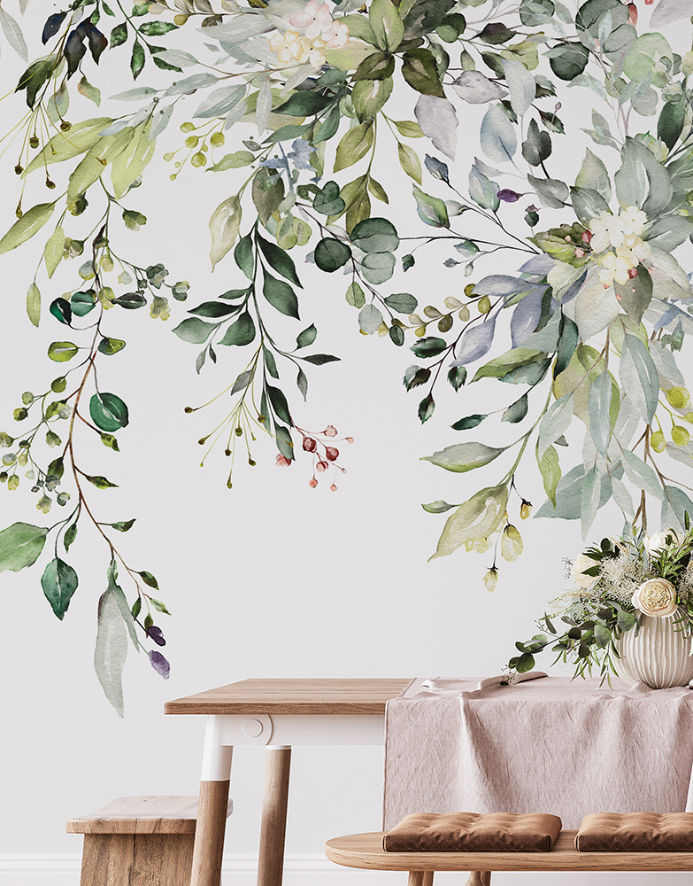Image of Herbal Branch Leaves peal and stick mural, Wallsauce.com