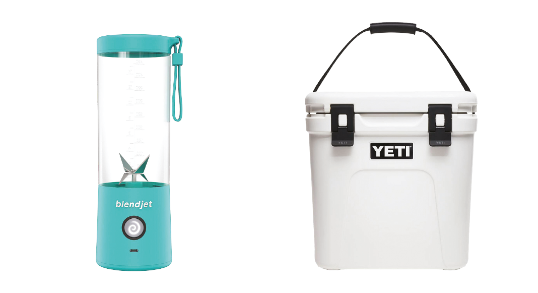 Images of Blendjet portable blender and Yeti Roadie 24 cooler