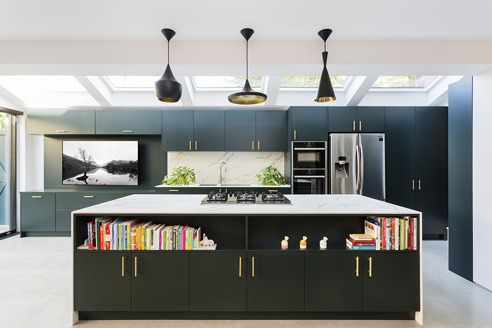 Image of Hux London family kitchen in dark green
