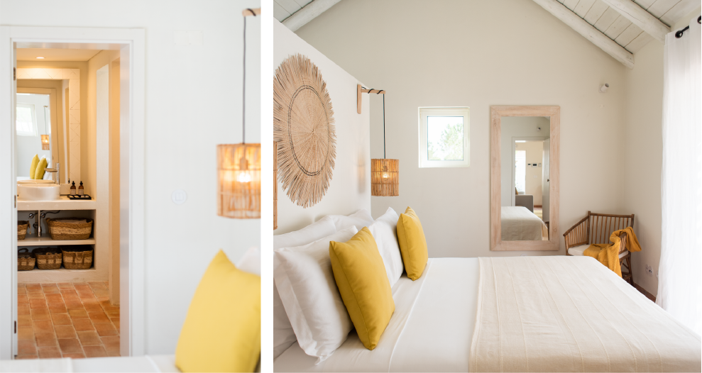 Image of a villa bedroom at the Independente Comporta hotel, Portugal