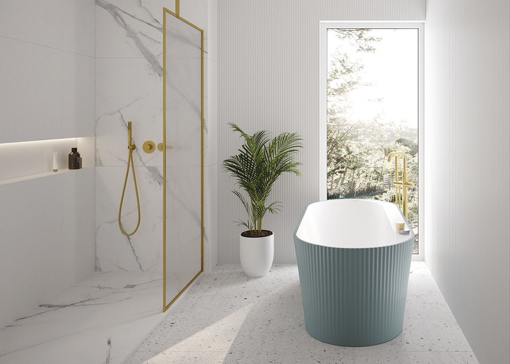 Image of a Sonas Bathroom with blue freestanding bath