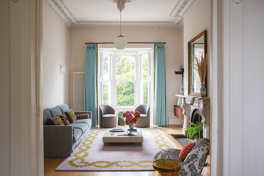 Image of the living room in a Victorian Dublin home, designed by Porcha Design