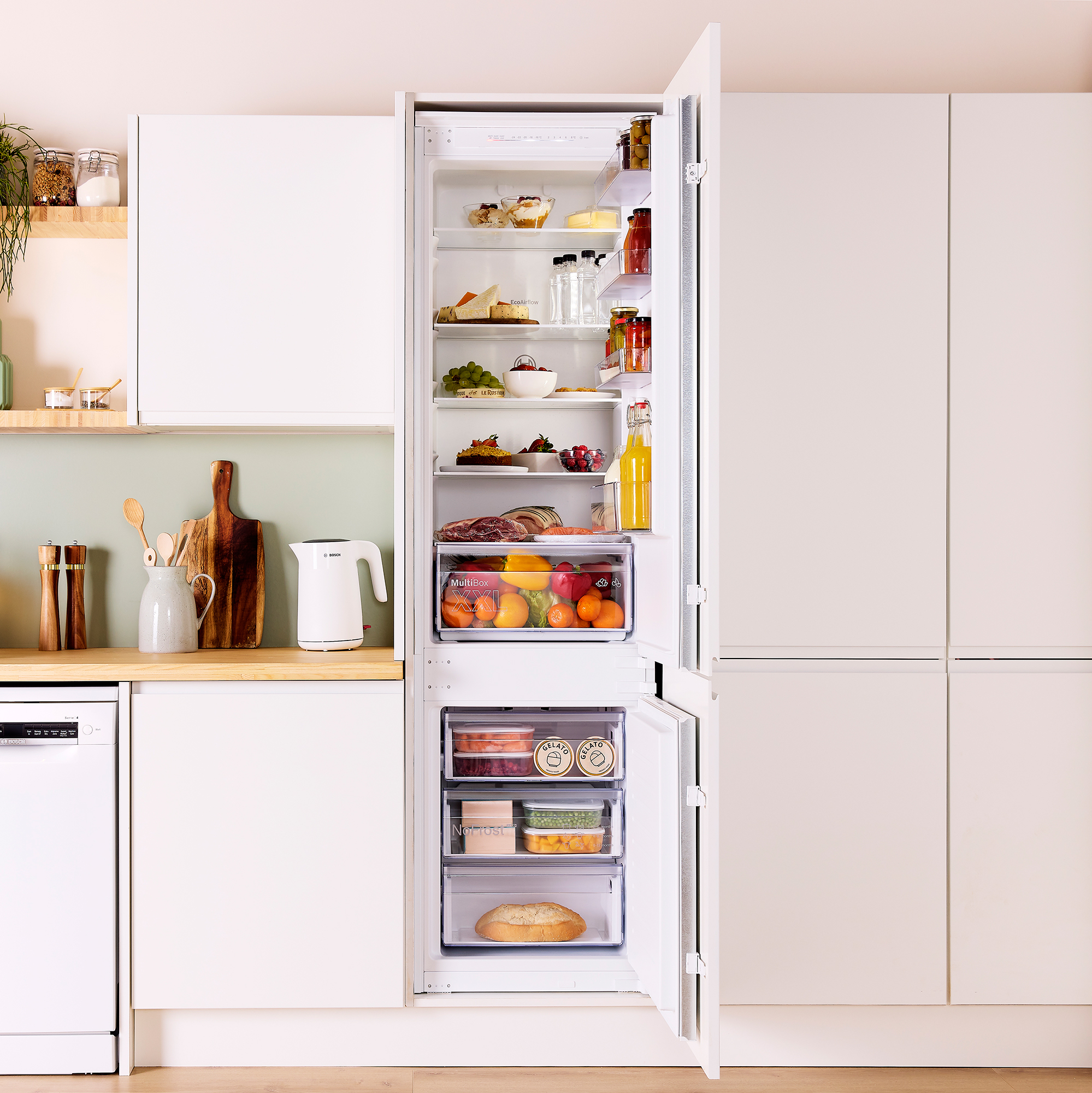 Bosch XL integrated fridge freezer with door open