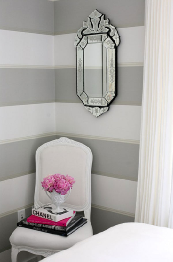 black and white horizontal striped walls