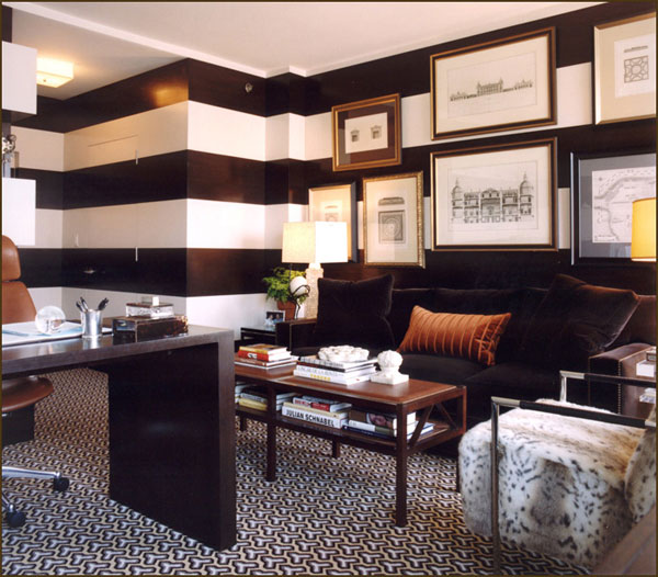 black and white horizontal striped walls