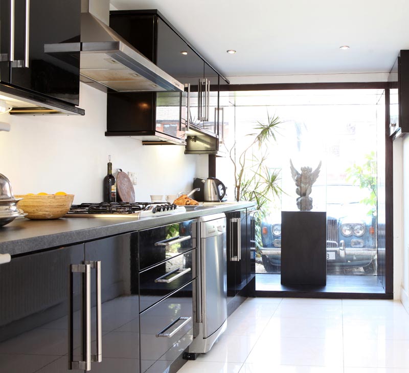 darran and louise's glossy black kitchen