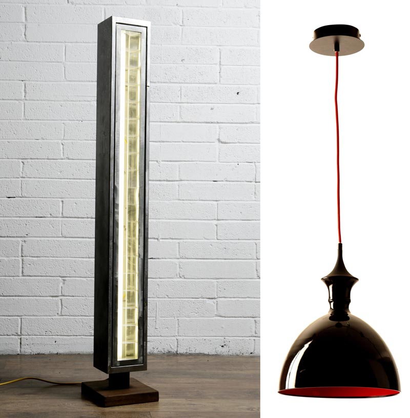 Upcycled floor lamp and Soho pendant from kenneth cole