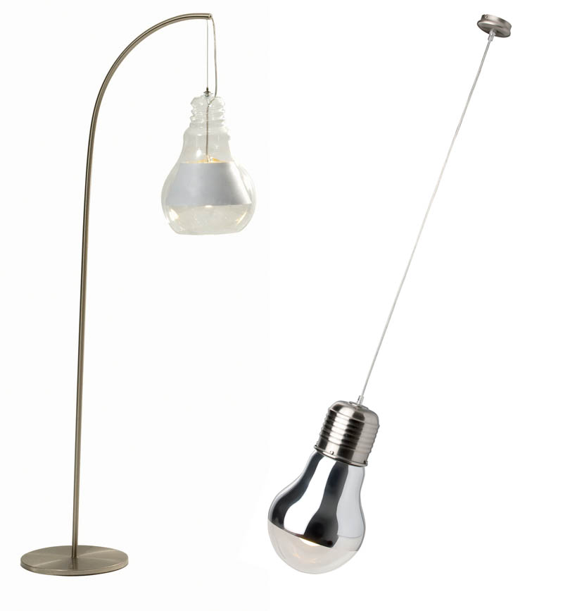TIN lamp, start from €1,310, Roche Bobois and Bulby casle pendant in chrome, €149.99, Woodies DIY