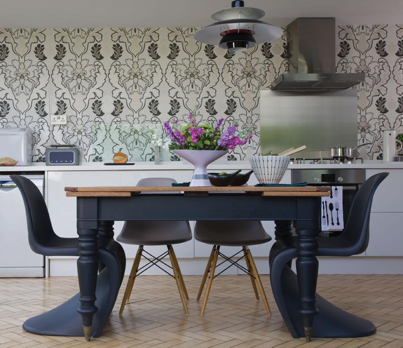 kitchen featuring baroque wallpaper